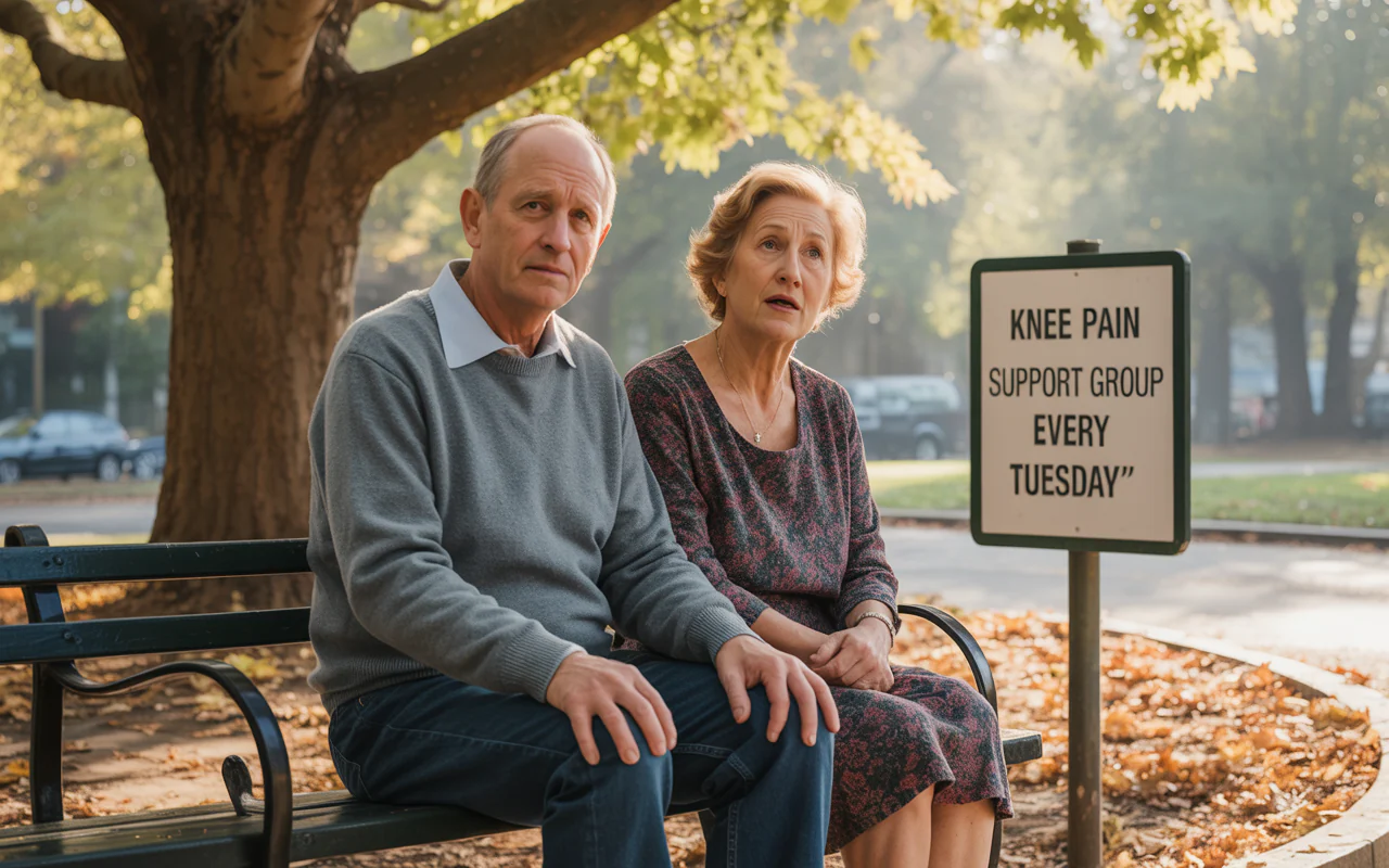 Person experiencing joint discomfort sitting outside on a bench