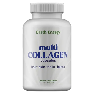 Earth Energy MultiCollagen supplement bottle - #1 rated multi-collagen supplement