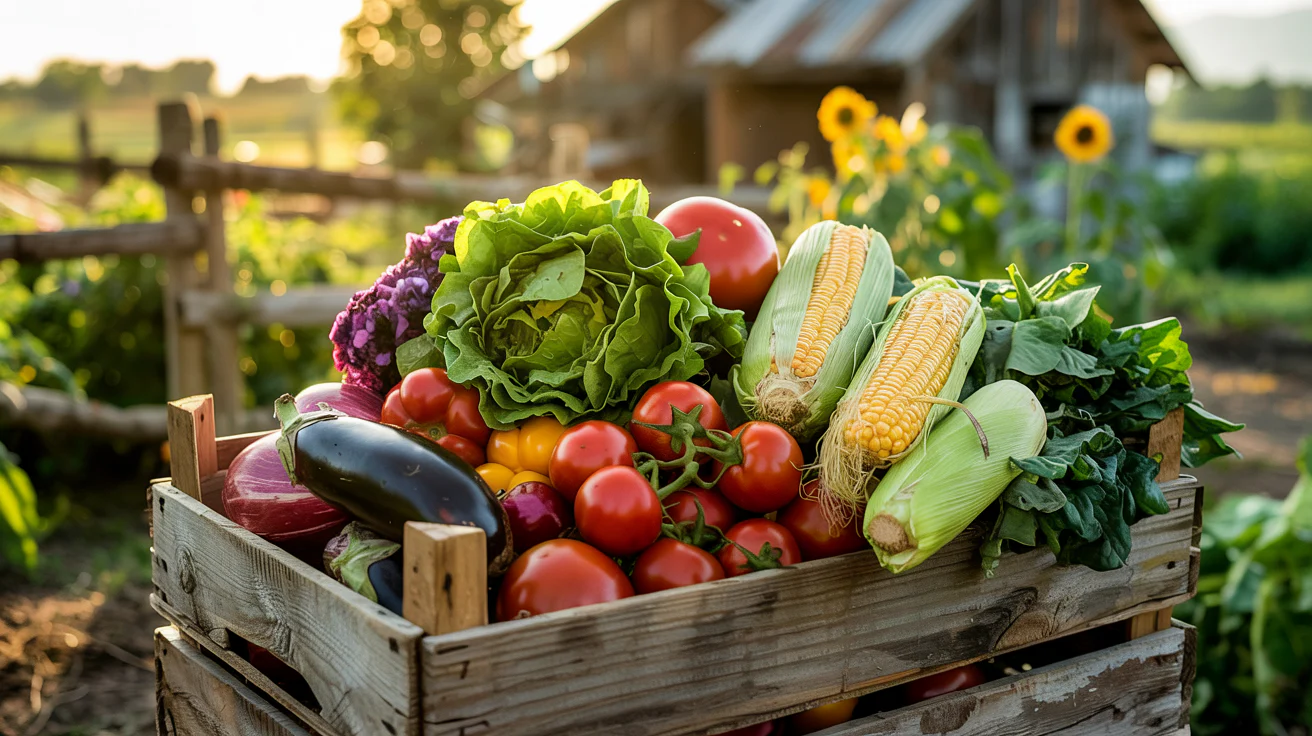 Colorful array of fresh fruits and vegetables