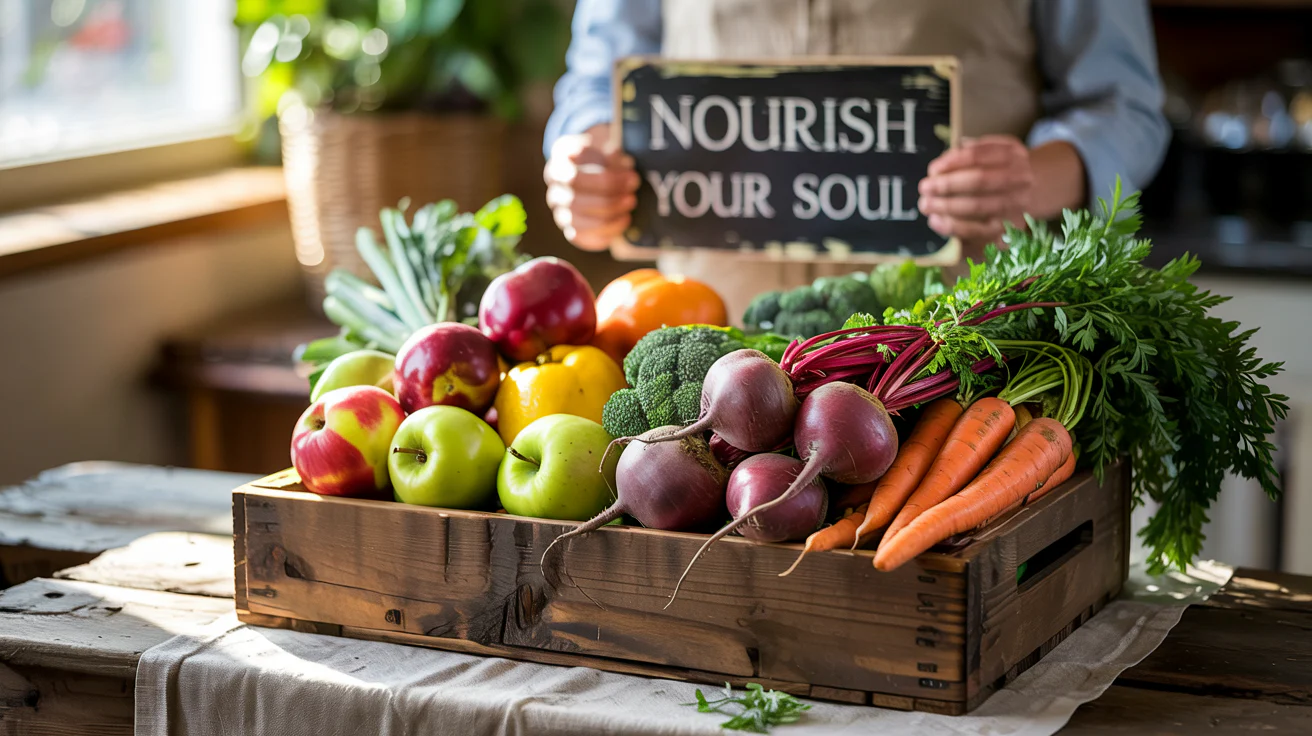 banner showing fruits and vegetables in a crate