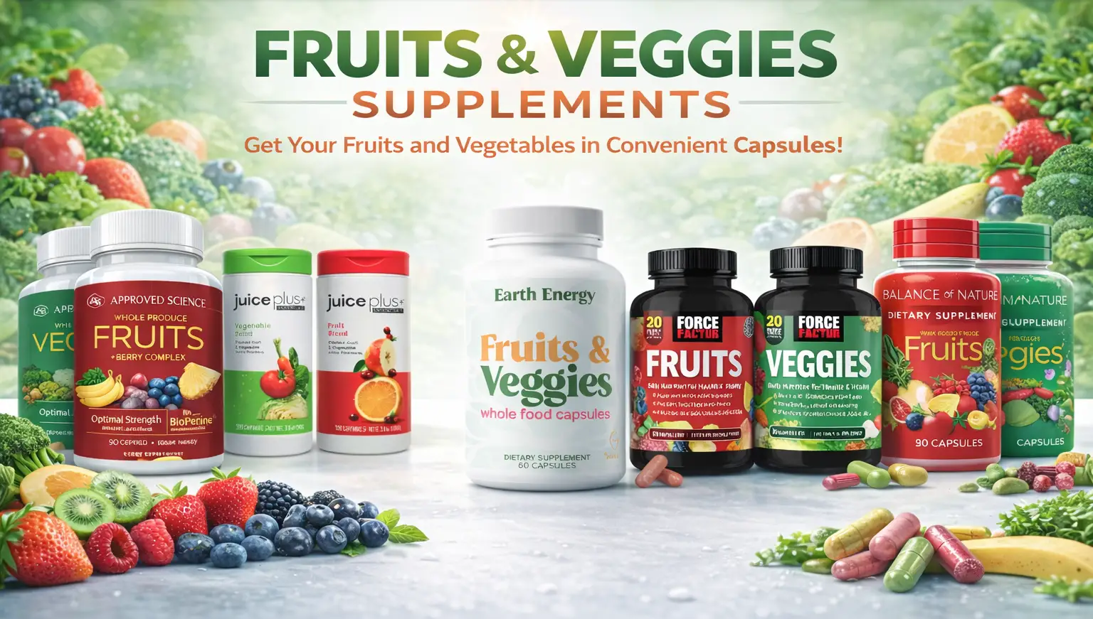 Top fruits and veggies supplments grouped together