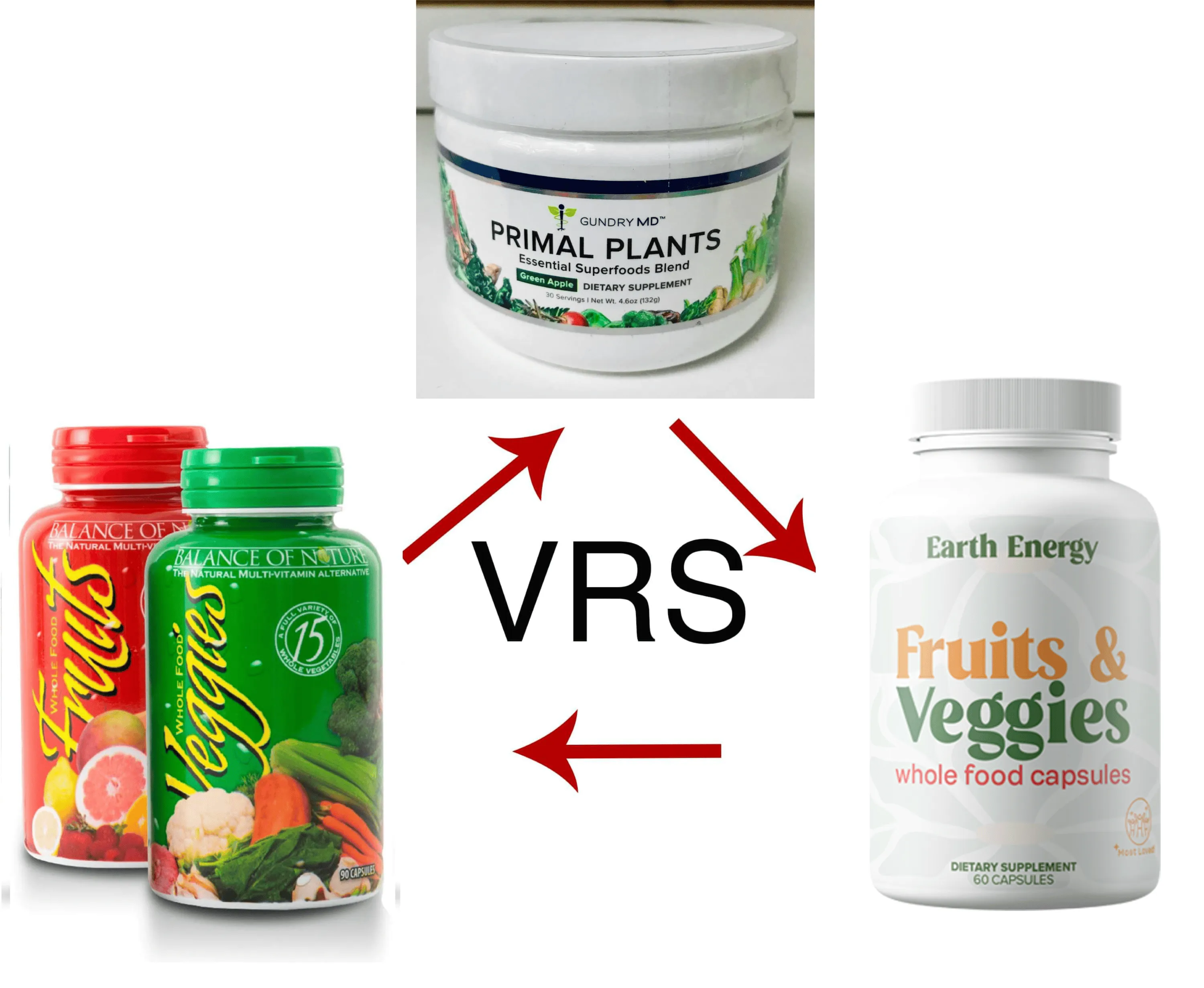 Fruits and Veggies supplement bottles vs competitors